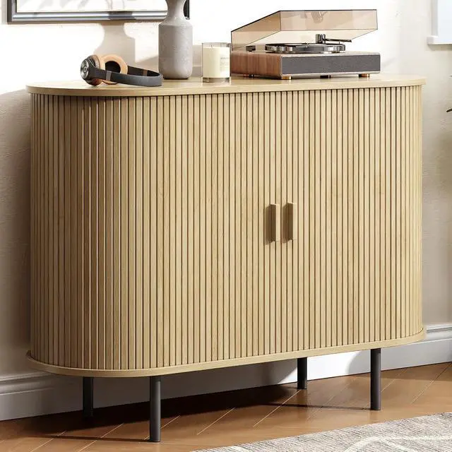 Main image of Buffet Cabinet with Storage, Fluted Buffet Sideboard (40"/Oak)