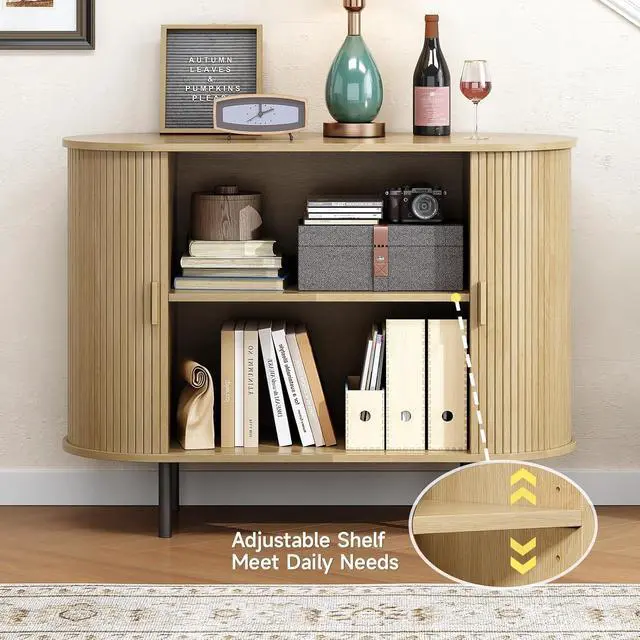 Alt view image 3 of 7 - Buffet Cabinet with Storage, Fluted Buffet Sideboard (40"/Oak)
