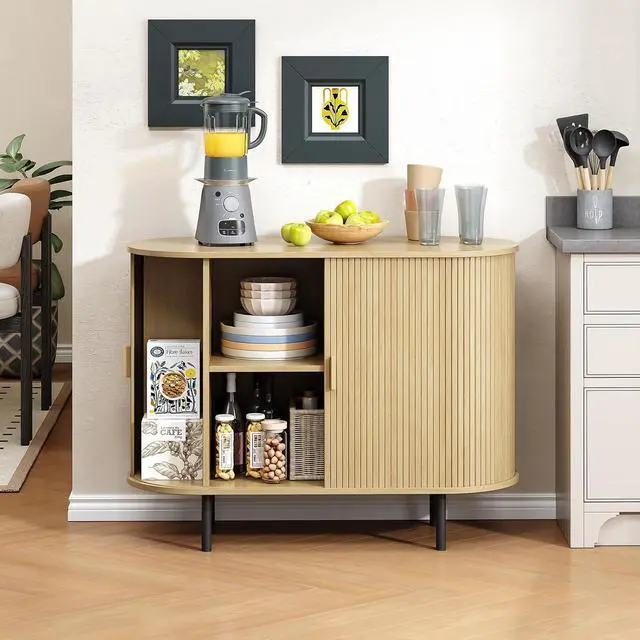 Alt view image 4 of 7 - Buffet Cabinet with Storage, Fluted Buffet Sideboard (40"/Oak)