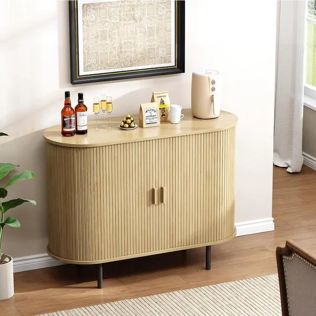 Alt view image 7 of 7 - Buffet Cabinet with Storage, Fluted Buffet Sideboard (40"/Oak)