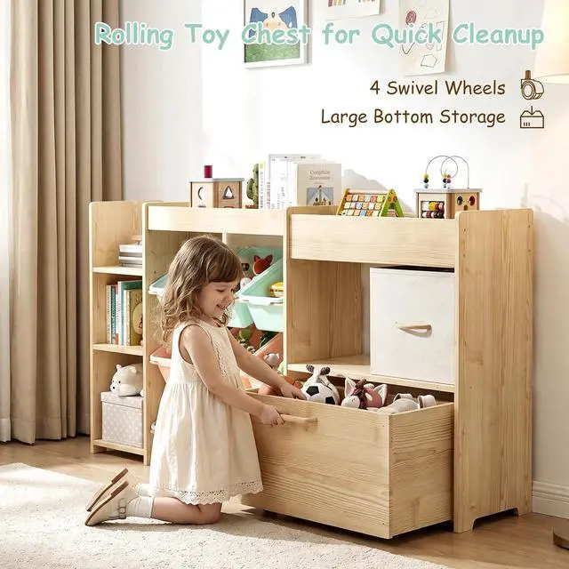Alt view image 4 of 7 - 5-in-1 Toy Storage Organizer, 3-Tier Bookshelf, 9 Color Bins