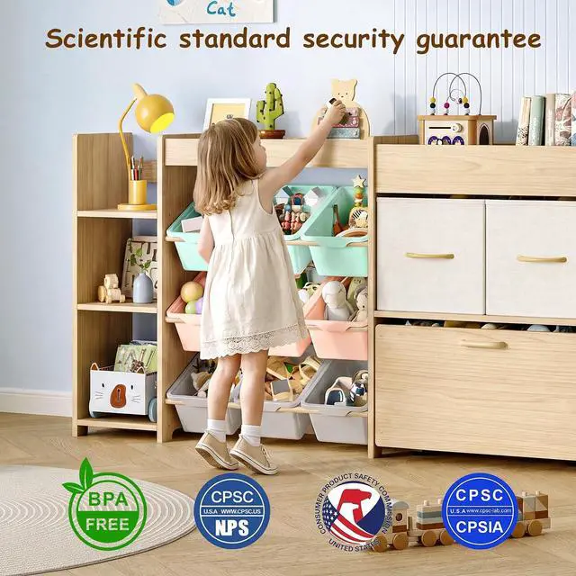 Alt view image 6 of 7 - 5-in-1 Toy Storage Organizer, 3-Tier Bookshelf, 9 Color Bins