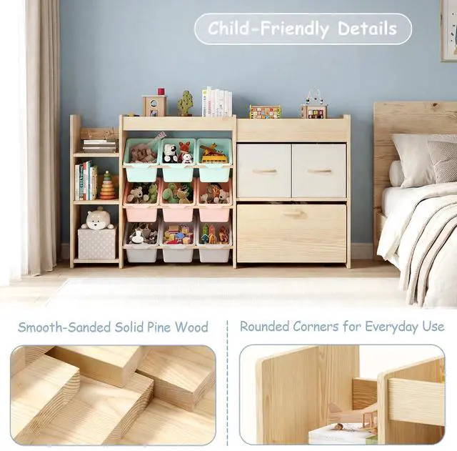 Alt view image 7 of 7 - 5-in-1 Toy Storage Organizer, 3-Tier Bookshelf, 9 Color Bins