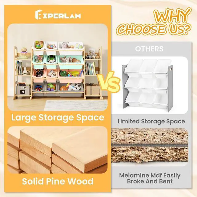 Alt view image 6 of 7 - Extra Large Toy Storage - Toy Storage Organizer, Wooden Toy Organizer with 6 Side Shelves and 12 Bins, 3-in-1 Bookshelf for Kids Rooms, Playroom, Nursery, Multi Color