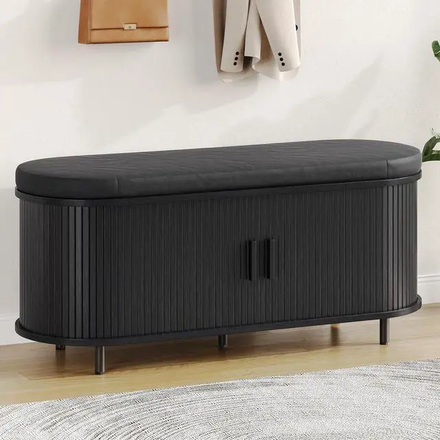 Main image of 43" Fluted Storage Bench, Entryway Shoe Bench with Storege Black