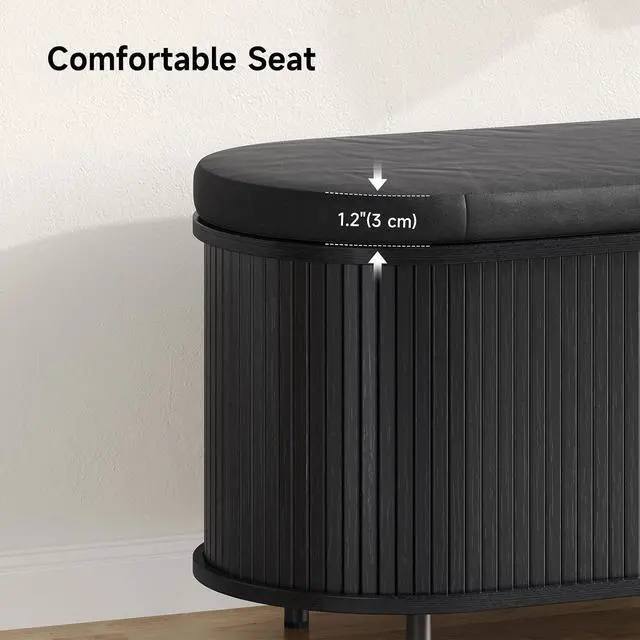 Alt view image 4 of 7 - 43" Fluted Storage Bench, Entryway Shoe Bench with Storege Black