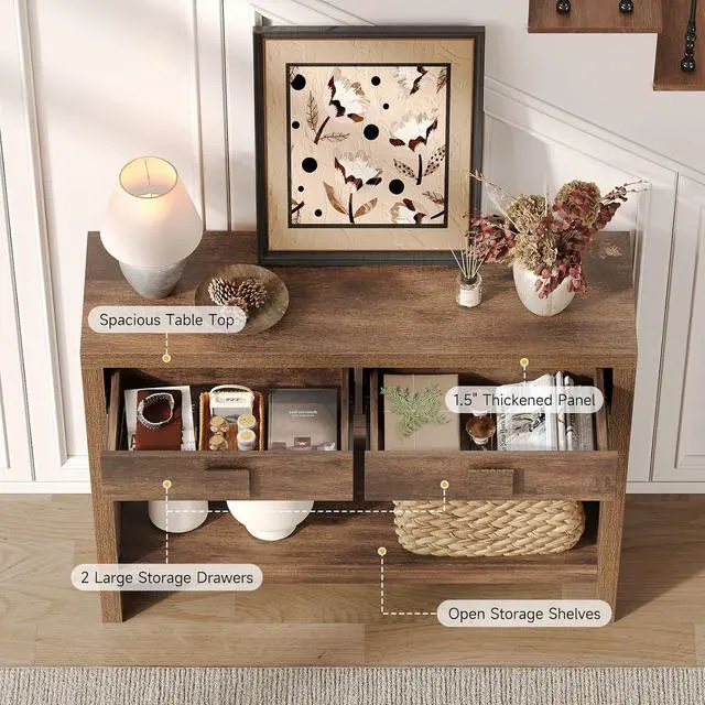 Alt view image 6 of 7 - 40" Entryway Table, Console Table with 2 Storage Drawers, Brown