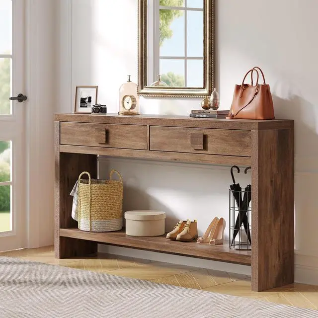 Main image of 55" Entryway Table, Console Table with 2 Storage Drawers, Brown
