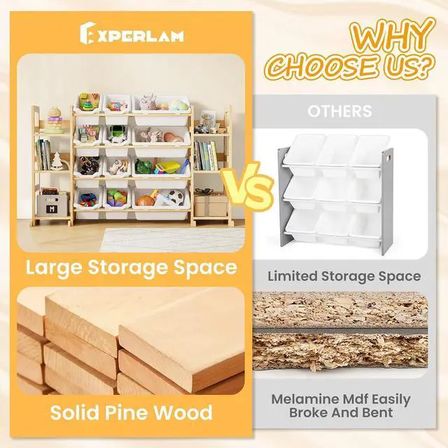 Alt view image 6 of 7 - Extra Large Toy Storage - Toy Storage Organizer, Wooden Toy Organizer with 6 Side Shelves and 12 Bins, 3-in-1 Bookshelf for Kids Rooms, Playroom, Nursery, White