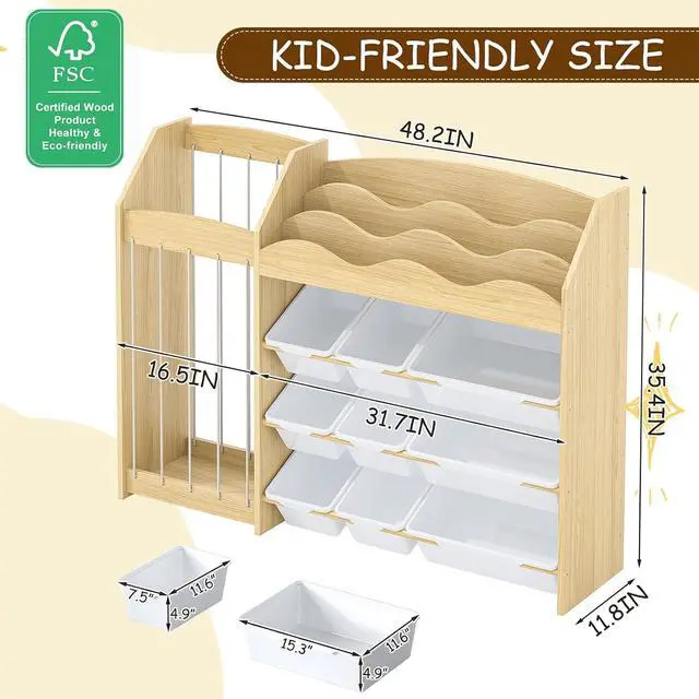 Alt view image 2 of 7 - Toy Storage Organizer, Scalloped Bookshelf, Plush Holder, 9 Bins