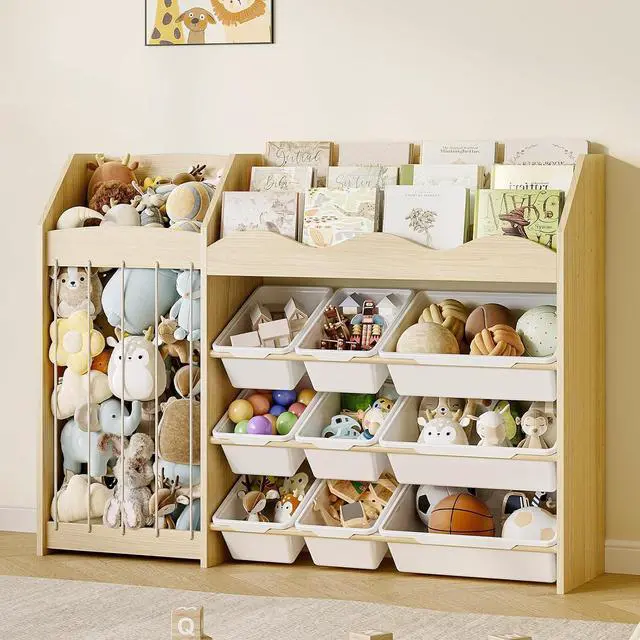 Main image of Toy Storage Organizer, Scalloped Bookshelf, Plush Holder, 9 Bins