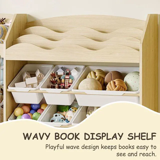 Alt view image 4 of 7 - Toy Storage Organizer, Scalloped Bookshelf, Plush Holder, 9 Bins