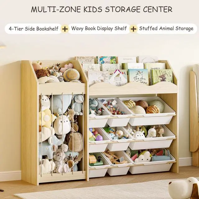 Alt view image 3 of 7 - Toy Storage Organizer, Scalloped Bookshelf, Plush Holder, 9 Bins