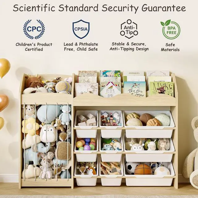 Alt view image 5 of 7 - Toy Storage Organizer, Scalloped Bookshelf, Plush Holder, 9 Bins