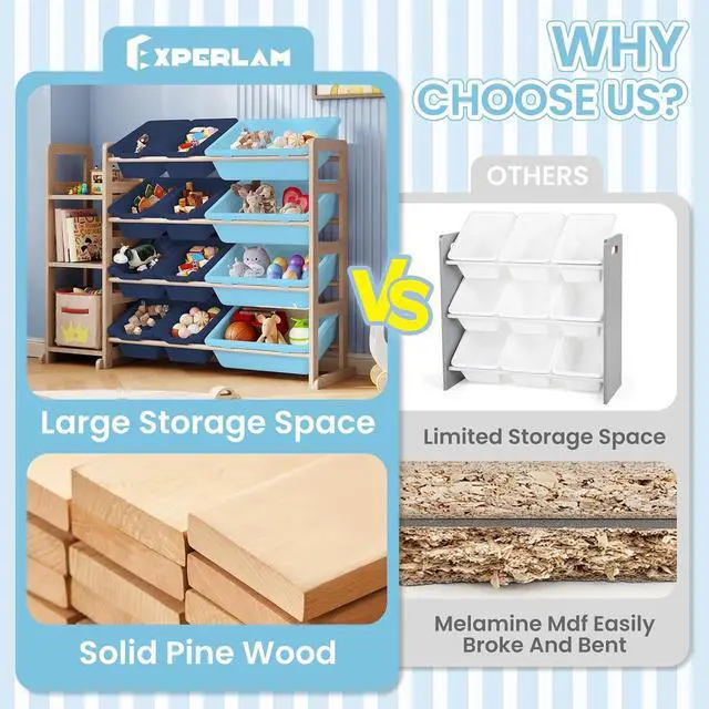Alt view image 3 of 7 - Toy Storage Organizer - Toy Organizers and Storage with Bookshelf, Toy Storage Shelf with 3 Shelves and 12 Storage Bins, Kids Bookshelf and Toy Storage for Kids Room, Playroom, Bedroom, Nursery, Blue