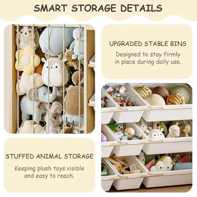 Alt view image 7 of 7 - Toy Storage Organizer, Scalloped Bookshelf, Plush Holder, 9 Bins