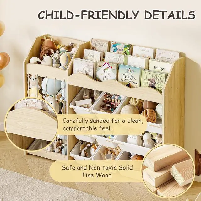 Alt view image 6 of 7 - Toy Storage Organizer, Scalloped Bookshelf, Plush Holder, 9 Bins