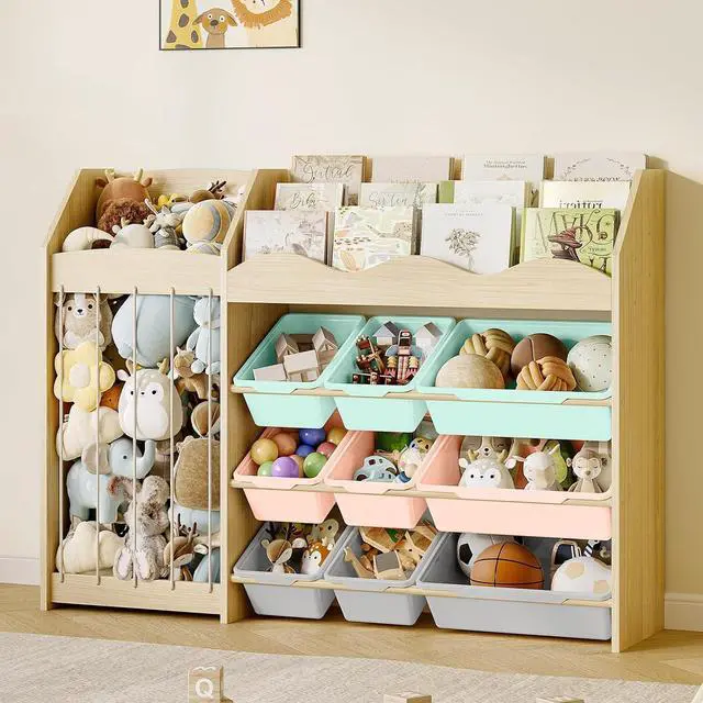 Main image of Kids Toy Organizer, Scalloped Shelf, Plush Holder, 9 Colorful Bins