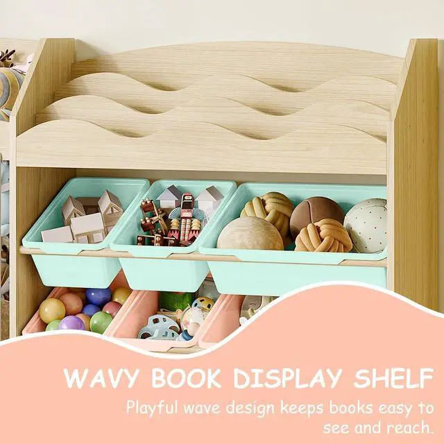 Alt view image 4 of 7 - Kids Toy Organizer, Scalloped Shelf, Plush Holder, 9 Colorful Bins