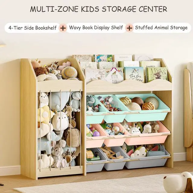 Alt view image 3 of 7 - Kids Toy Organizer, Scalloped Shelf, Plush Holder, 9 Colorful Bins
