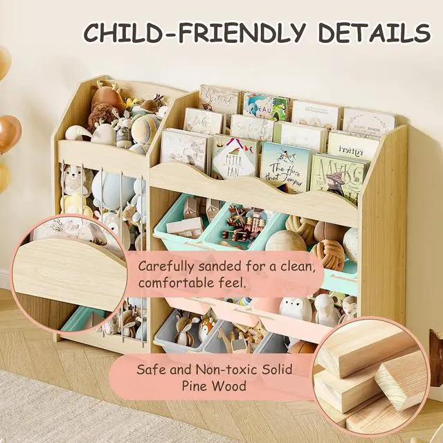Alt view image 6 of 7 - Kids Toy Organizer, Scalloped Shelf, Plush Holder, 9 Colorful Bins