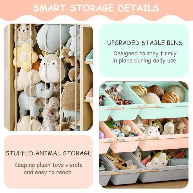 Alt view image 7 of 7 - Kids Toy Organizer, Scalloped Shelf, Plush Holder, 9 Colorful Bins