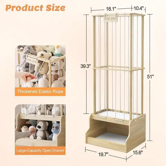 Alt view image 3 of 7 - Stuffed Animal Storage Organizer, Wood Stuffed Animal Zoo with Toy chest