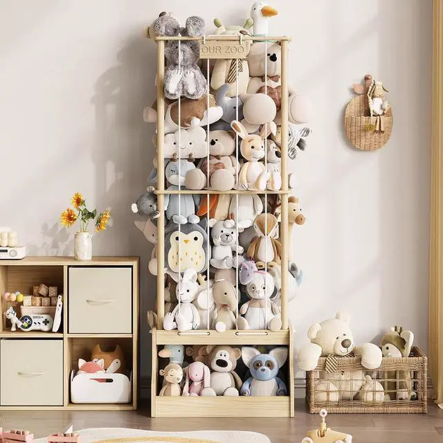 Alt view image 2 of 7 - Stuffed Animal Storage Organizer, Wood Stuffed Animal Zoo with Toy chest