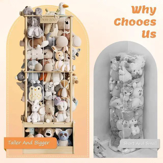Alt view image 5 of 7 - Stuffed Animal Storage Organizer, Wood Stuffed Animal Zoo with Toy chest