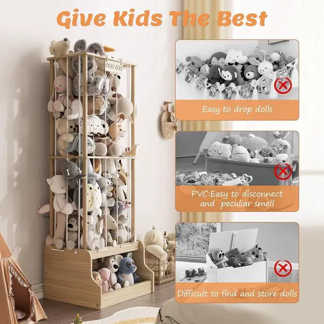 Alt view image 4 of 7 - Stuffed Animal Storage Organizer, Wood Stuffed Animal Zoo with Toy chest