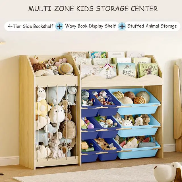 Alt view image 3 of 7 - Kids Toy Organizer, Scalloped Shelf, Plush Holder, 12 Blue Bins