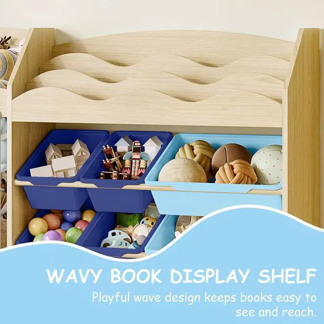 Alt view image 4 of 7 - Kids Toy Organizer, Scalloped Shelf, Plush Holder, 12 Blue Bins