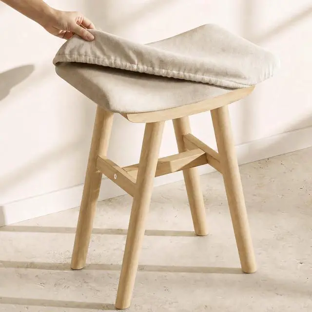 Main image of Natural Oak Rubber Wood Vanity Stool