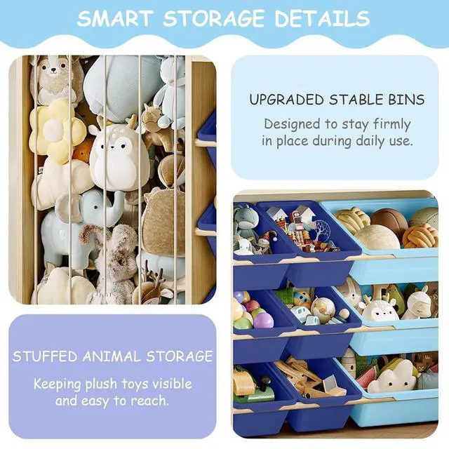 Alt view image 6 of 7 - Kids Toy Organizer, Scalloped Shelf, Plush Holder, 12 Blue Bins