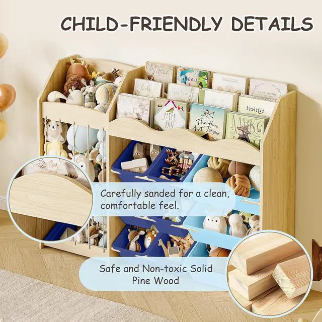 Alt view image 7 of 7 - Kids Toy Organizer, Scalloped Shelf, Plush Holder, 12 Blue Bins