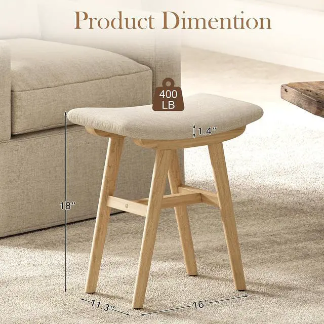 Alt view image 2 of 7 - Natural Oak Rubber Wood Vanity Stool