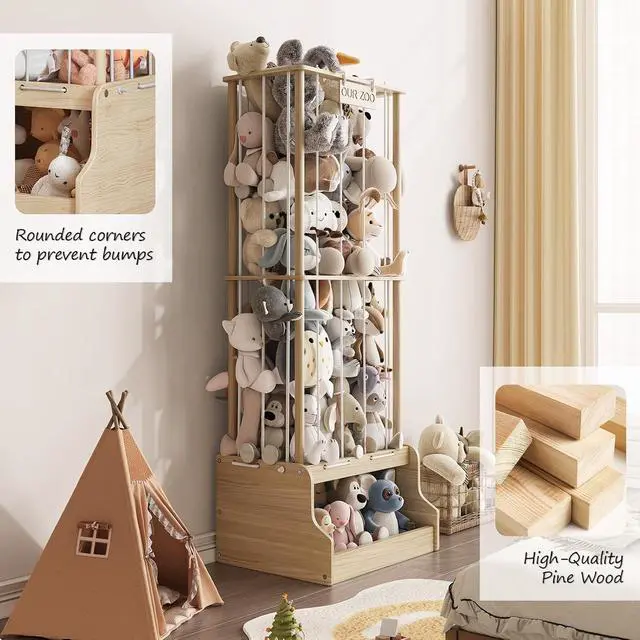 Alt view image 6 of 7 - Stuffed Animal Storage Organizer, Wood Stuffed Animal Zoo with Toy chest
