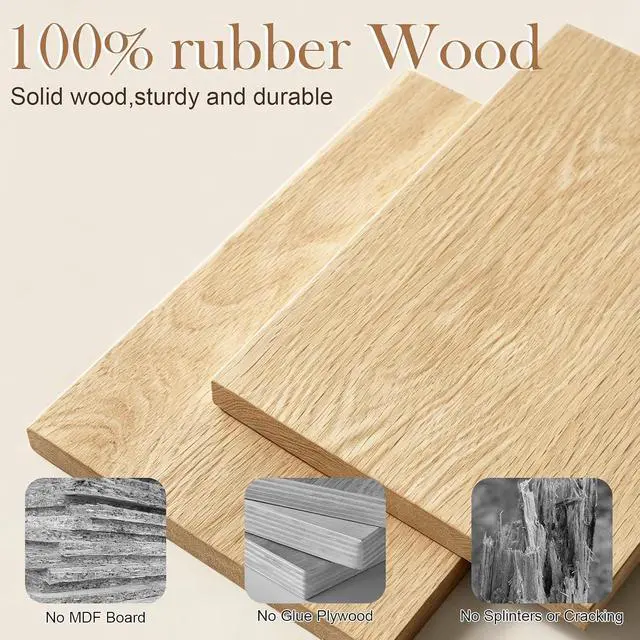Alt view image 3 of 7 - Natural Oak Rubber Wood Vanity Stool