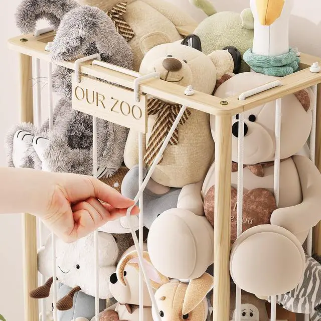 Alt view image 7 of 7 - Stuffed Animal Storage Organizer, Wood Stuffed Animal Zoo with Toy chest