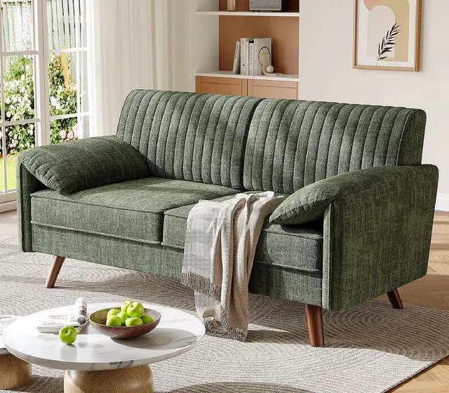Alt view image 3 of 7 - 64.5" Loveseat for Living Room, Comfy Chenille Love Seat, Green