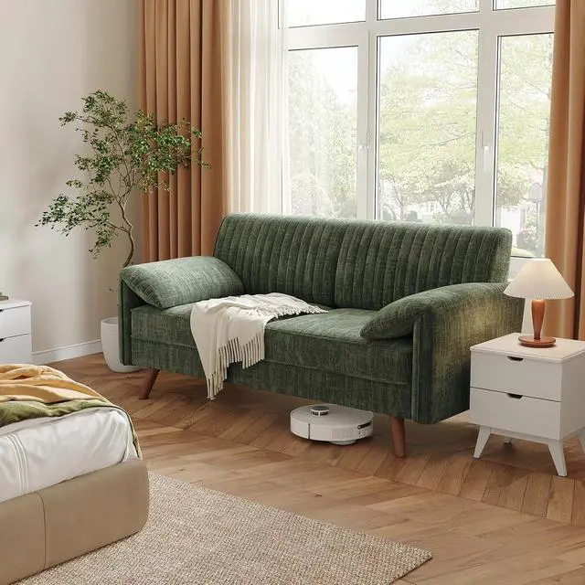 Alt view image 5 of 7 - 64.5" Loveseat for Living Room, Comfy Chenille Love Seat, Green