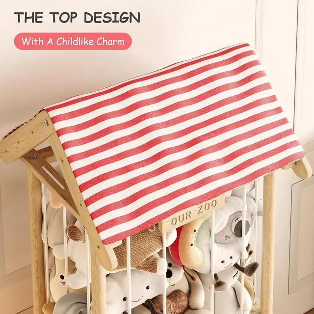 Alt view image 5 of 7 - Stuffed Animal Storage, Wooden Stuffed Animal Zoo with Toy Box and Triangular Ceilings, Vertical Stuffed Animal Holder with Thicker Elastic Band, Plushies Storage for Playroom, Nursery, Bedroom