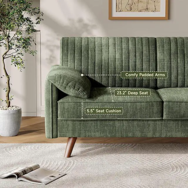 Alt view image 7 of 7 - 64.5" Loveseat for Living Room, Comfy Chenille Love Seat, Green