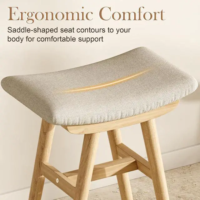 Alt view image 4 of 7 - Natural Oak Rubber Wood Vanity Stool