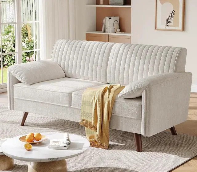 Alt view image 3 of 7 - 64.5" Loveseat for Living Room, Comfy Chenille Love Seat, Beige