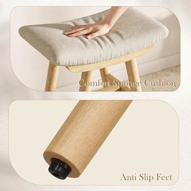 Alt view image 5 of 7 - Natural Oak Rubber Wood Vanity Stool