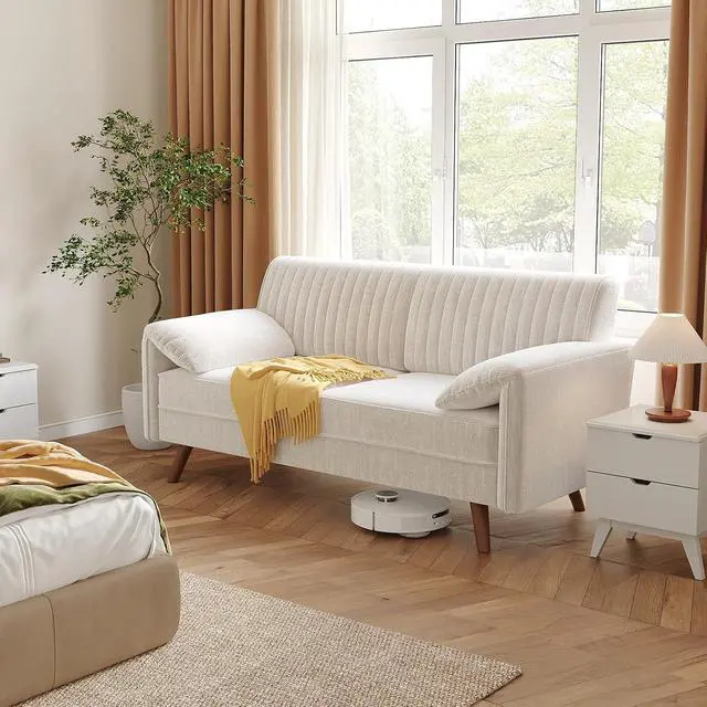 Alt view image 5 of 7 - 64.5" Loveseat for Living Room, Comfy Chenille Love Seat, Beige