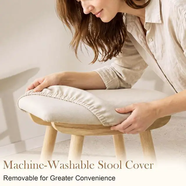 Alt view image 6 of 7 - Natural Oak Rubber Wood Vanity Stool