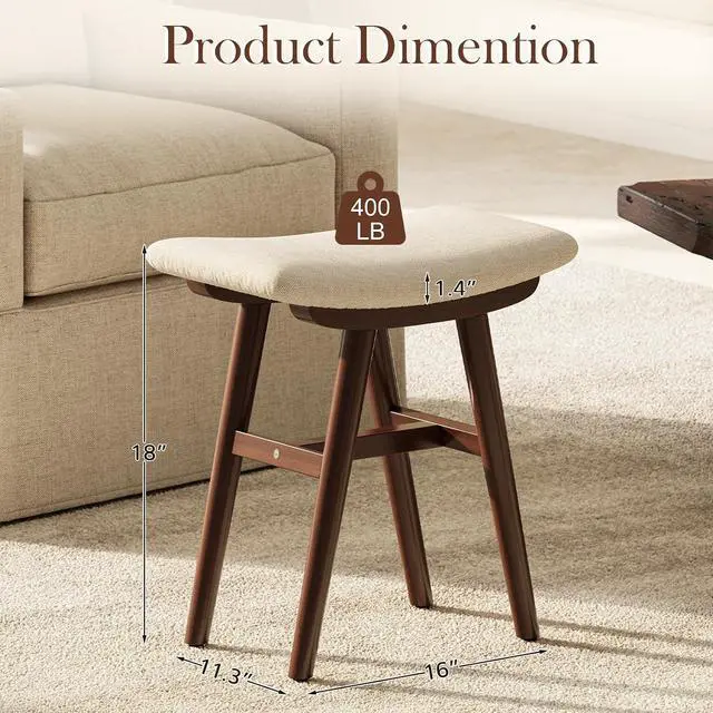 Alt view image 2 of 7 - Dark Walnut Rubber Wood Vanity Stool