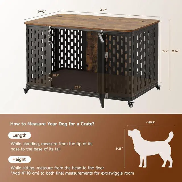 Alt view image 2 of 7 - 43.7" Furniture Style Dog Crate with Flip-Top Access and Wheels